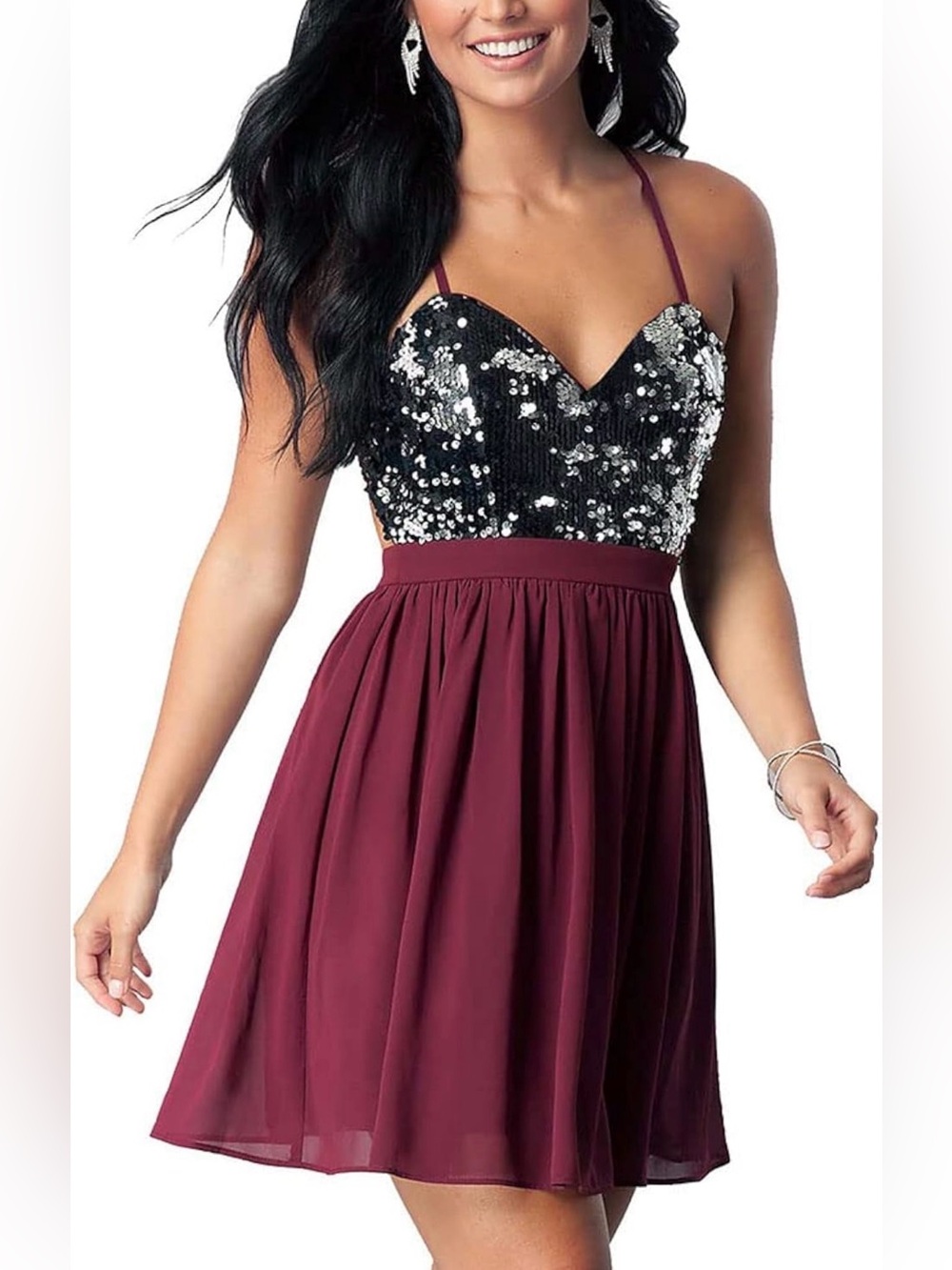 PromGirl Burgundy Sequin Backless Dress